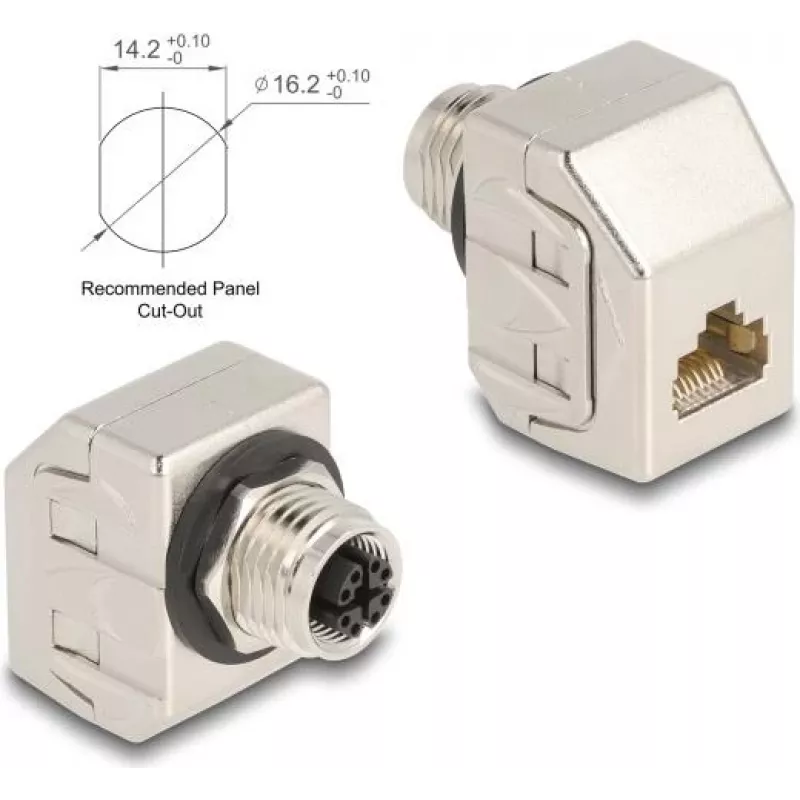 Delock Adaptador M12 X-codificado 8 polos conector hembra a conector hembra RJ45 Cat.6A STP Metal 60685
