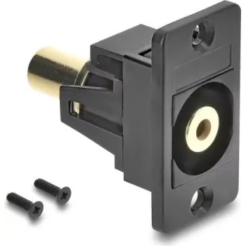 Delock Conector hembra de jack de 3,5 mm de 3 pines para montaje en panel, hembra a hembra, dorado, negro 91207