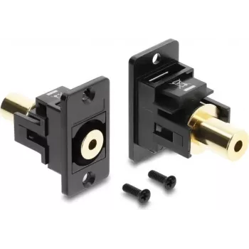 Adaptador de montaje en panel Delock, jack de 3,5 mm, conector hembra a conector hembra, 4 pines, dorado, negro 91223