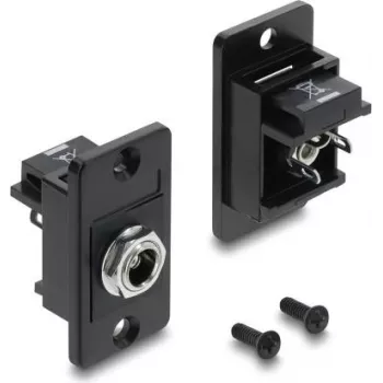 Delock Conector de alimentación DC para montaje en panel 5,5 x 2,5 mm hembra, conexión por soldadura, negro 91186
