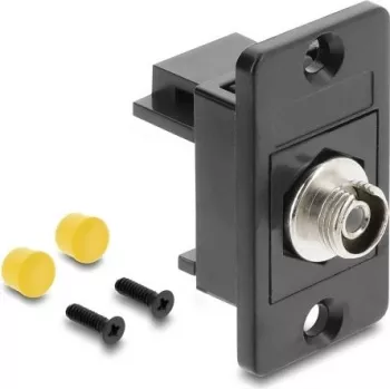 DELOCK Adaptador FC Simplex conector hembra a conector hembra para montaje en panel, carcasa metálica, casquillo cerámico, negro (91189)