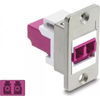 Delock Conector hembra LC dúplex para montaje en panel, multimodo OM4, carcasa plateada, conectores violeta 91100