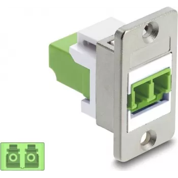 Delock Acoplamiento LC Dúplex para montaje en panel Multimodo OM5 verde lima plateado con brida 91105