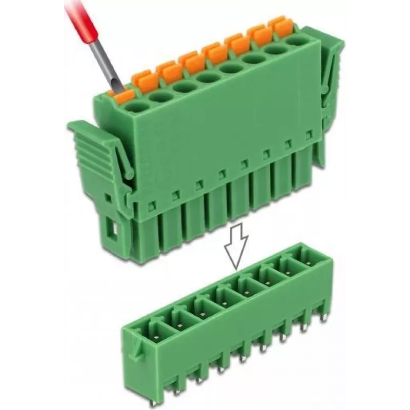 Delock Set de bloques de terminales PCB 8 polos paso 3,81 mm vertical verde (10 uds.) 65974