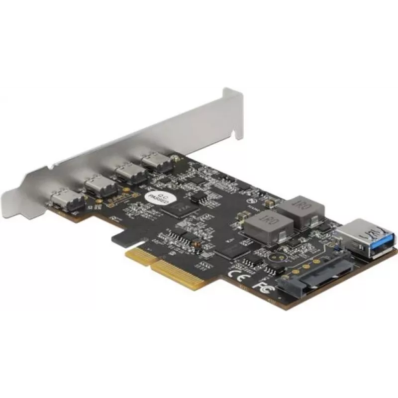 Tarjeta Delock PCI Express x4 a 4 x USB Type-C + 1 x USB Type-A - SuperSpeed USB 10 Gbps - formato Low Profile, controlador USB
