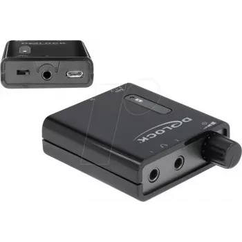 Delock amplificador de auriculares estéreo portátil con dos salidas y refuerzo de graves