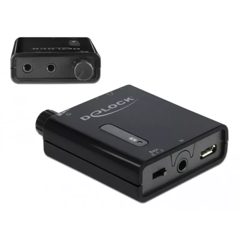 Delock amplificador de auriculares estéreo portátil con dos salidas y refuerzo de graves