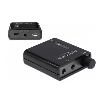 Delock amplificador de auriculares estéreo portátil con dos salidas y refuerzo de graves