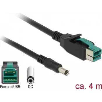 Delock Cable USB con alimentación - conector USB PlusPower (12V) a conector DC 2,1/5,5mm - 12V - 4m - negro