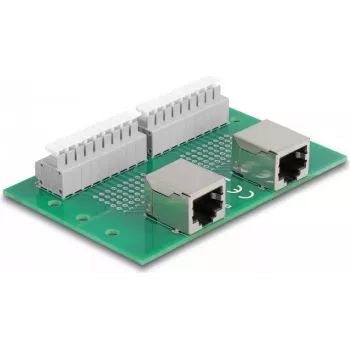 Delock RJ45 2 x conector hembra a 2 x bloque de terminales con pulsador para carril DIN (66994)
