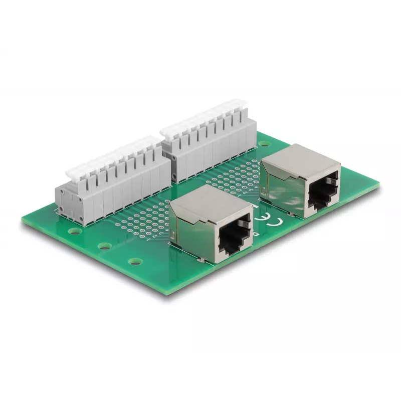 Delock RJ45 2 x conector hembra a 2 x bloque de terminales con pulsador para carril DIN (66994)