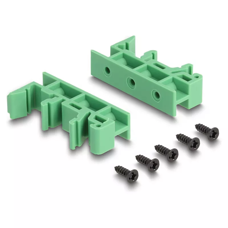 Delock RJ45 2 x conector hembra a 2 x bloque de terminales con pulsador para carril DIN en ángulo (66995)