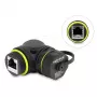 Delock Acoplador RJ45 Cat.6 conector hembra a conector hembra con rosca M23 x 1,5 mm y tapa protectora, 90° en ángulo, IP68, Negro