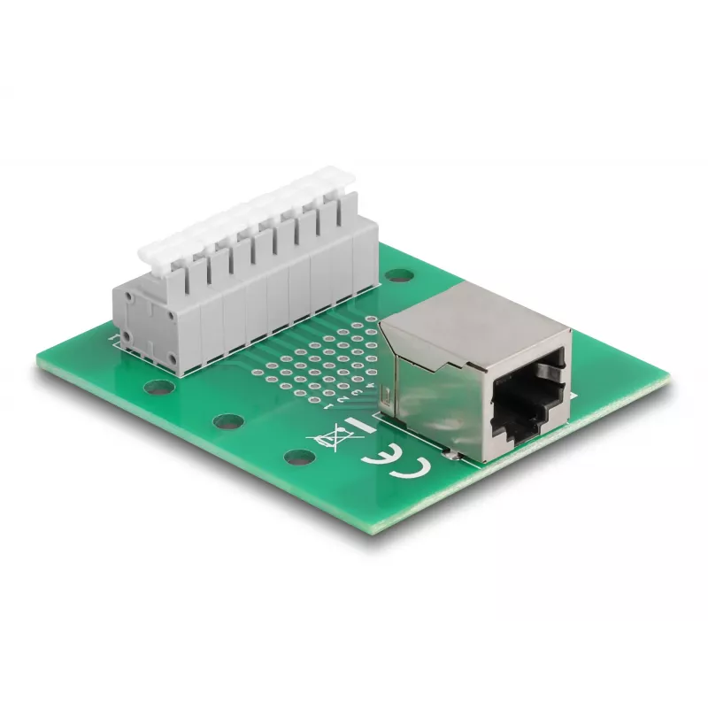 Delock conector hembra RJ45 a bloque de terminales con pulsador para carril DIN 66992