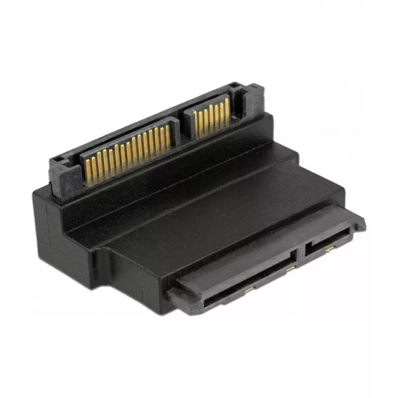 Delock adaptador SATA 22 pines conector hembra a conector macho con bloqueo – acodado hacia abajo