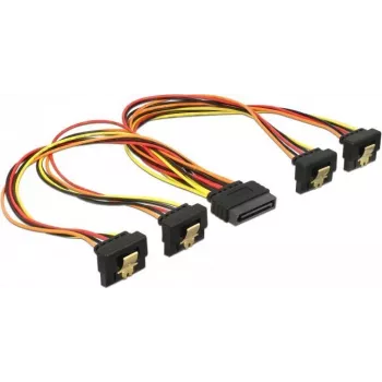 DeLOCK cable distribuidor de alimentación SATA - conector macho de 15 pines recto a conector hembra de 15 pines acodado, 15cm, 3,3/5/12V, con bloqueo, negro/amarillo/rojo/naranja 60167