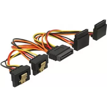 DeLOCK Cable distribuidor de alimentación SATA 15 cm 1x conector macho SATA 15 pines a 2x conector hembra SATA 15 pines con clip de retención/abrazadera metálica 3,3V/5V/12V negro/amarillo/rojo/naranja 60153