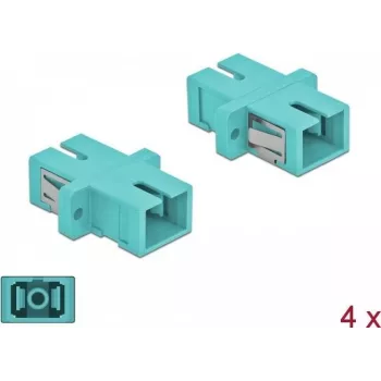 DeLOCK Acoplador de fibra óptica SC multimodo OM3, simplex, azul claro, pack de 4 85994