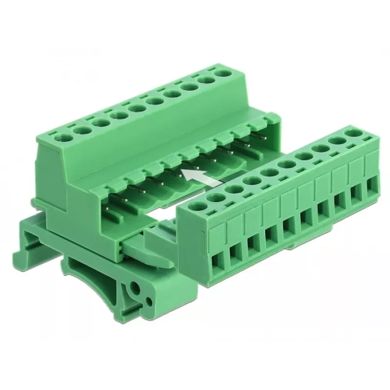 DELOCK set de bloques de terminales para carril DIN 10 polos con paso 5,08 mm en ángulo