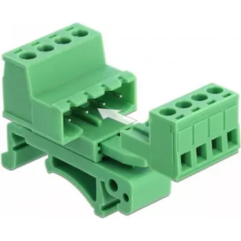 DeLOCK Set de bloques de bornes para carril DIN 4 polos con paso de 5,08 mm acodado