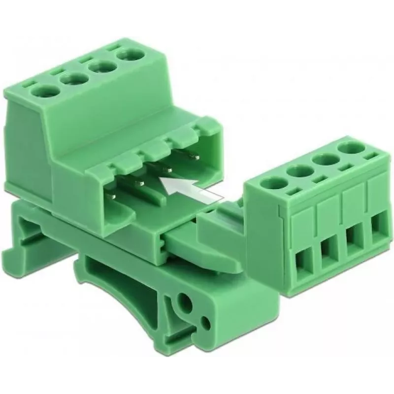 DeLOCK Set de bloques de bornes para carril DIN 4 polos con paso de 5,08 mm acodado