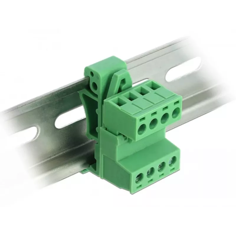 DeLOCK Set de bloques de bornes para carril DIN 4 polos con paso de 5,08 mm acodado