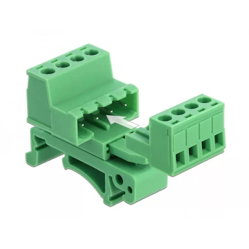DeLOCK Set de bloques de bornes para carril DIN 4 polos con paso de 5,08 mm acodado