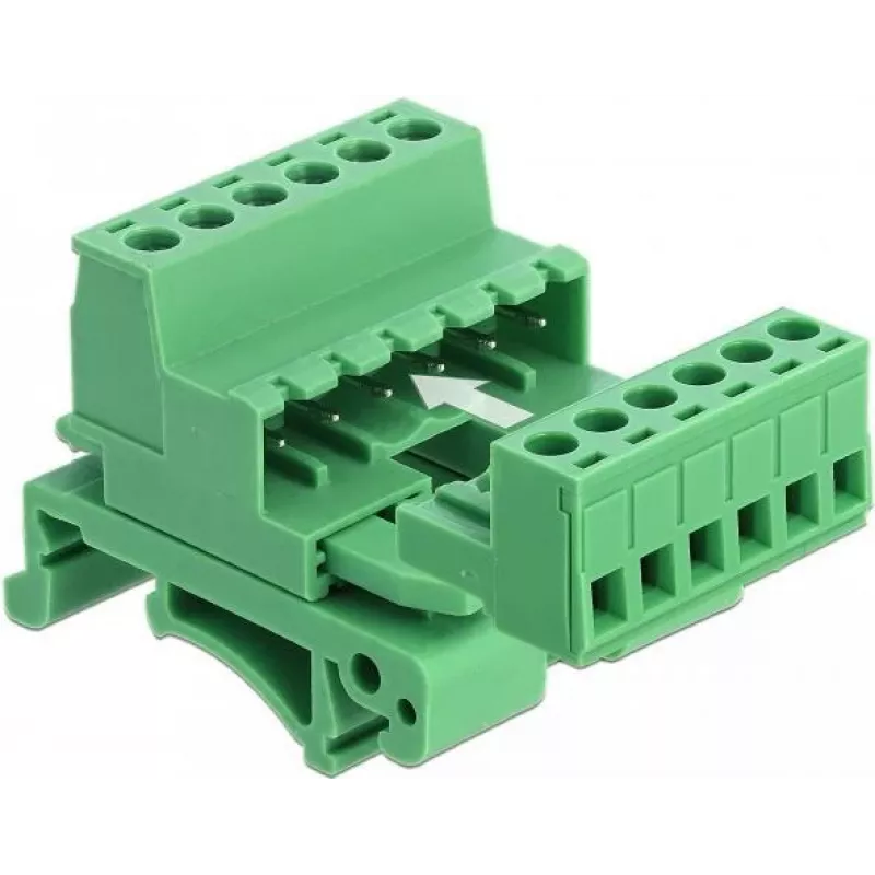Delock Set de bloques de terminales para carril DIN 6 polos con paso 5,08 mm en ángulo