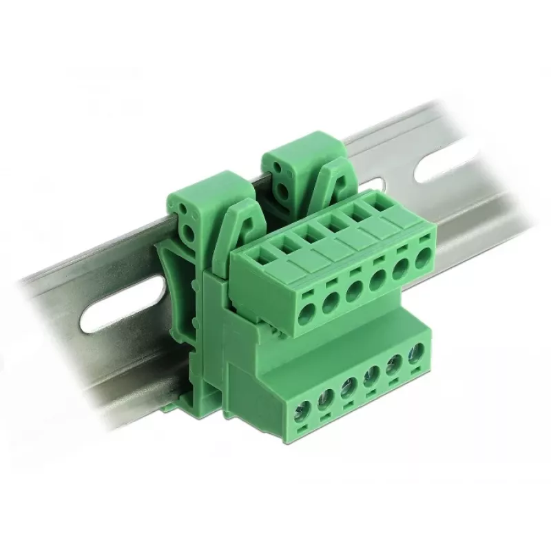 Delock Set de bloques de terminales para carril DIN 6 polos con paso 5,08 mm en ángulo