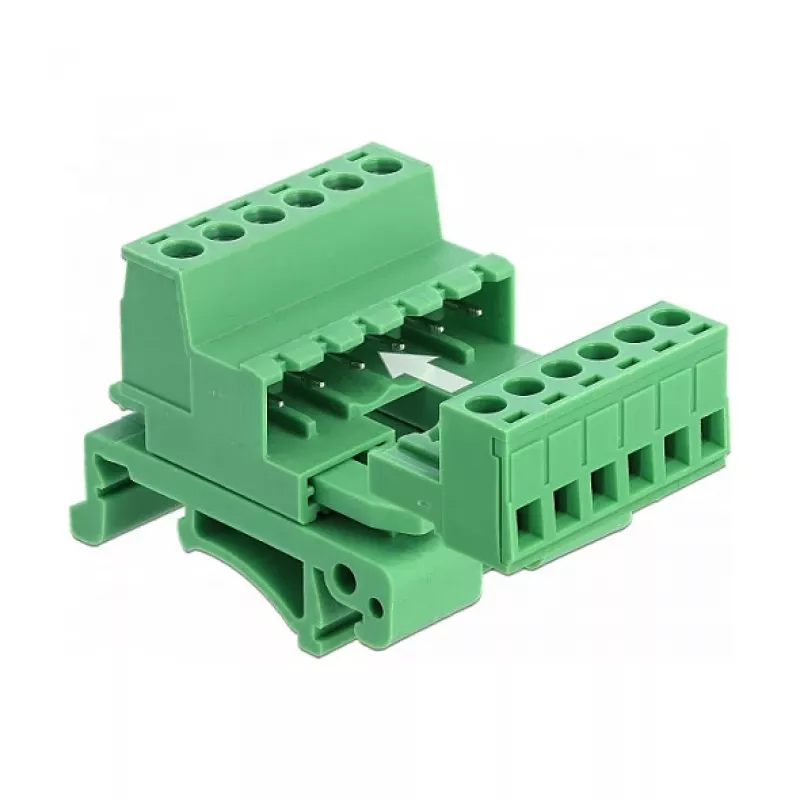 Delock Set de bloques de terminales para carril DIN 6 polos con paso 5,08 mm en ángulo