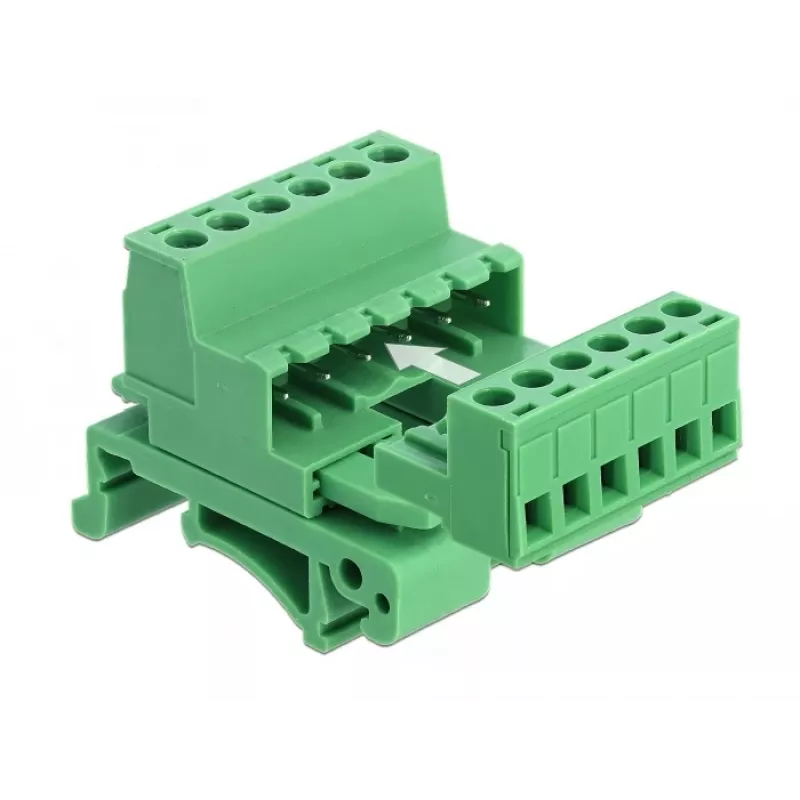 Delock Set de bloques de terminales para carril DIN 6 polos con paso 5,08 mm en ángulo