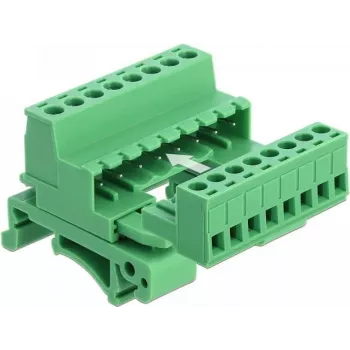 DeLOCK Set de bloques de terminales para carril DIN, 8 polos, paso 5,08 mm, en ángulo, verde