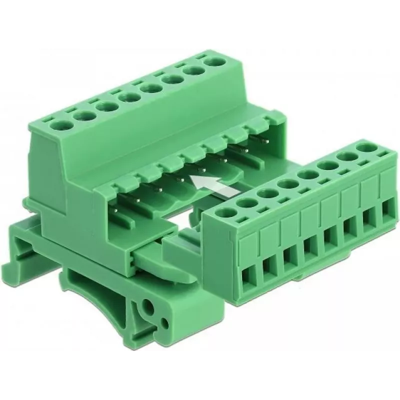 DeLOCK Set de bloques de terminales para carril DIN, 8 polos, paso 5,08 mm, en ángulo, verde