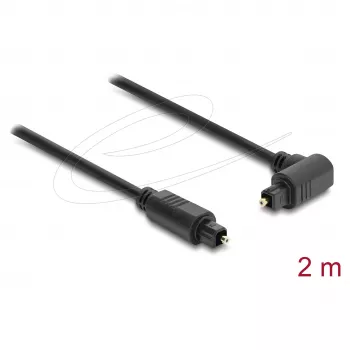 Delock cable TOSLINK, conector acodado 90° a conector recto, 4 mm de diámetro, 2 m, negro