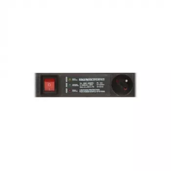 DELTA PD-6/R-SPD-3L Regleta de 6 tomas con protección contra sobretensiones, interruptor bipolar, cable de 1,5 m, tomas Type E, 2300 W, Negro