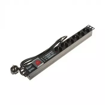 DELTA PD-6/R-SPD-3L Regleta de 6 tomas con protección contra sobretensiones, interruptor bipolar, cable de 1,5 m, tomas Type E, 2300 W, Negro