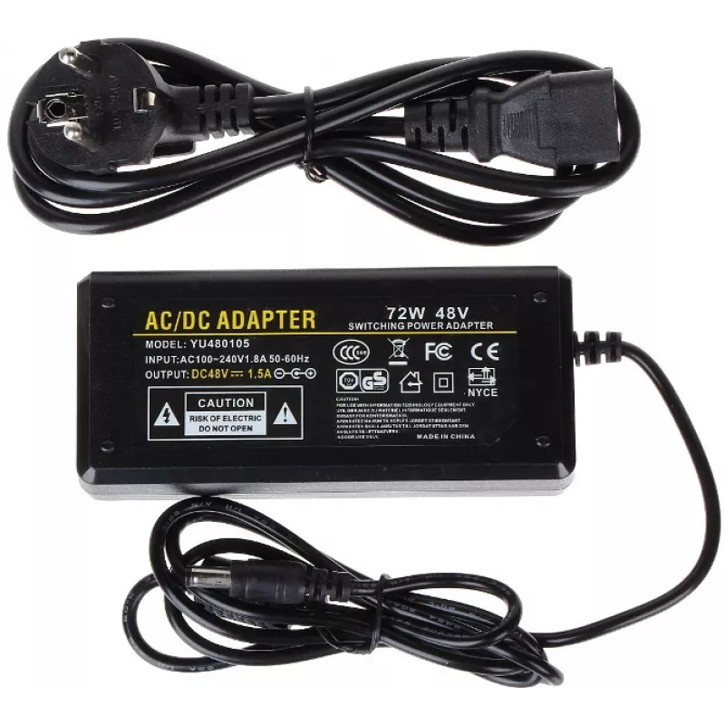 DELTA fuente de alimentación conmutada 48V 1,5A 72W con conector DC de 5,5mm x 2,1mm