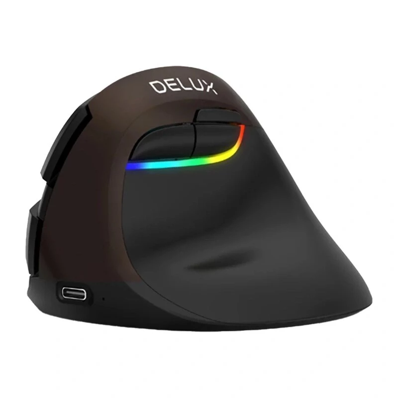 Delux M618 Mini Gold Ratón ergonómico - 2.4G / Bluetooth 5.0 / USB-C, 4000 DPI, vertical para diestros