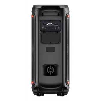 Denver BPS-470 Altavoz Bluetooth para fiestas con karaoke, 2000W PMPO, 20W RMS, luces LED, radio FM, TWS, incl. micrófono, negro