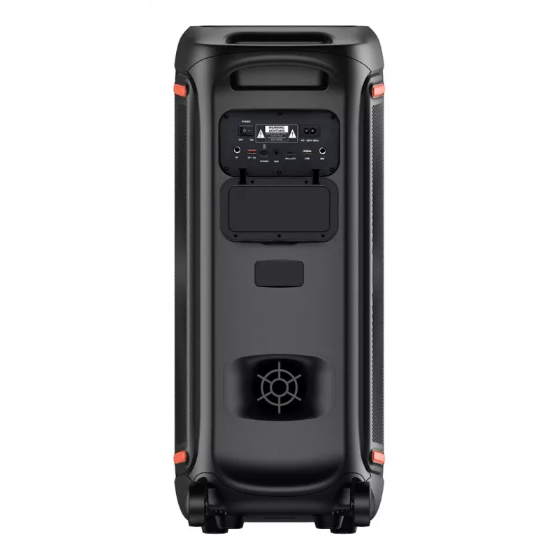 Denver BPS-470 Altavoz Bluetooth para fiestas con karaoke, 2000W PMPO, 20W RMS, luces LED, radio FM, TWS, incl. micrófono, negro