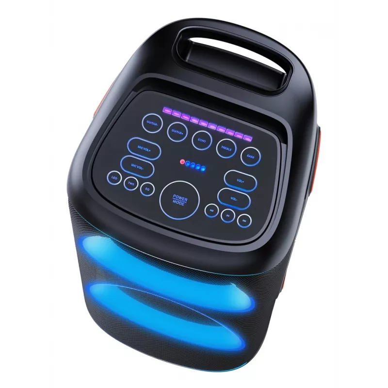 Denver BPS-470 Altavoz Bluetooth para fiestas con karaoke, 2000W PMPO, 20W RMS, luces LED, radio FM, TWS, incl. micrófono, negro