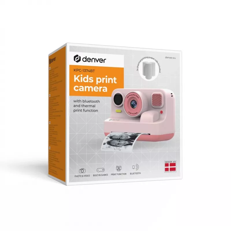 Cámara digital infantil Denver KPC-1374BTRO con Bluetooth, rosa