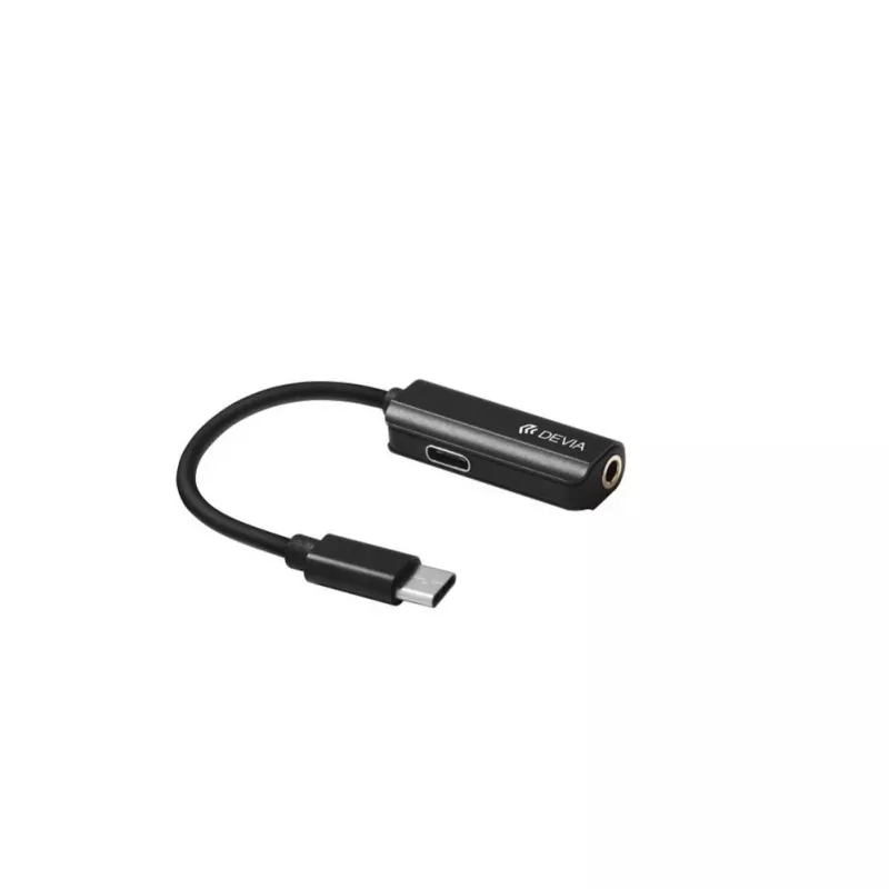 Devia Adaptador universal Smart Type-C a jack de 3,5 mm o Type-C con función de carga PD, Negro