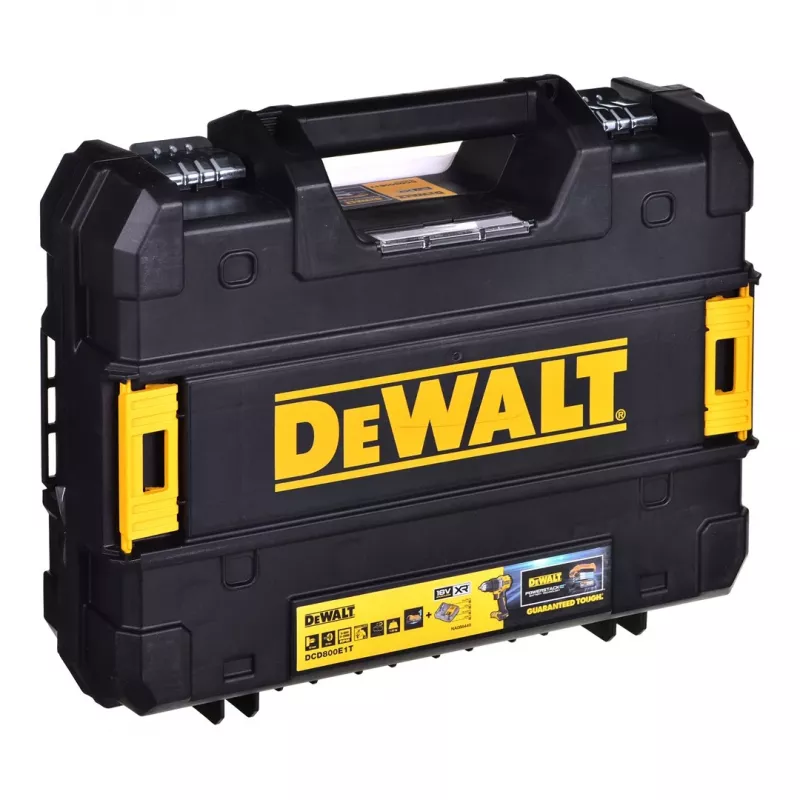 DEWALT 18V POWERSTACK Taladro atornillador sin escobillas DCD800E1T 90Nm 1x1,7Ah TSTAK