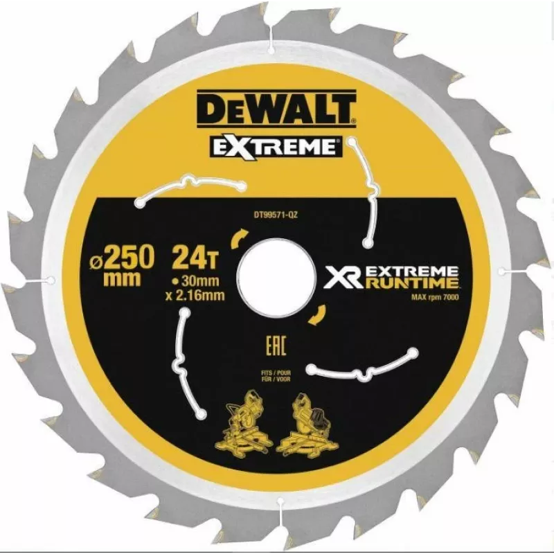 DEWALT DT99573 disco de sierra 250 mm 60 dientes TCT corte fino para madera, contrachapado, MDF, aglomerado