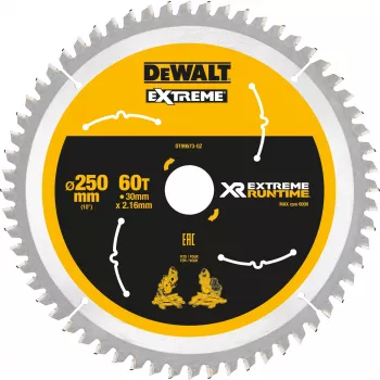 DEWALT DT99573 disco de sierra 250 mm 60 dientes TCT corte fino para madera, contrachapado, MDF, aglomerado