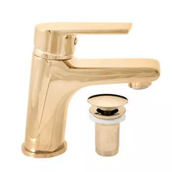 Diamond monomando de lavabo con válvula push-open, oro PVD, monomando, montaje en superficie, latón macizo, DCO127.5KZ