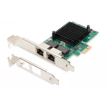 DIGITUS Tarjeta de red Gigabit Ethernet de 2 puertos, RJ45, PCI Express, chipset Intel I210-AT (DN-1013-2)