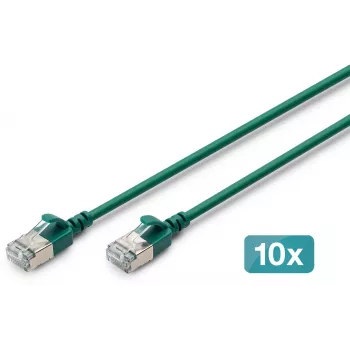 DIGITUS CAT 6A F/FTP cable de parcheo Slim, 1m, verde, pack de 10