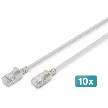 DIGITUS CAT 6A F-FTP Slim Patch Cable, 3 m, gris, pack de 10, LSZH, 10GBase-T, 500 MHz, RJ45, PoE+